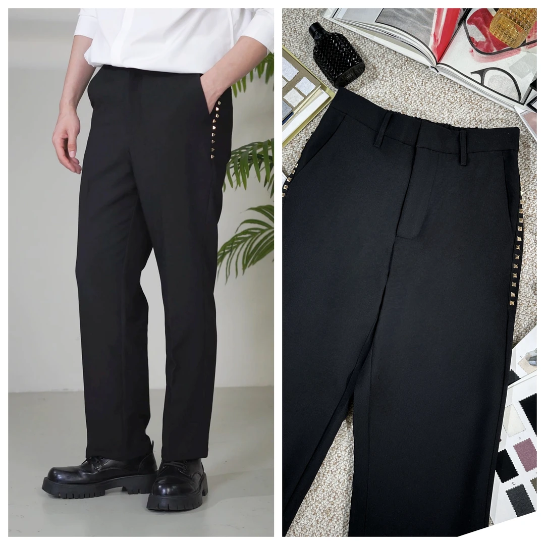 VLTN铆钉精裁直筒西裤 25ss走秀款电镀铆钉 混纺面料休闲长裤