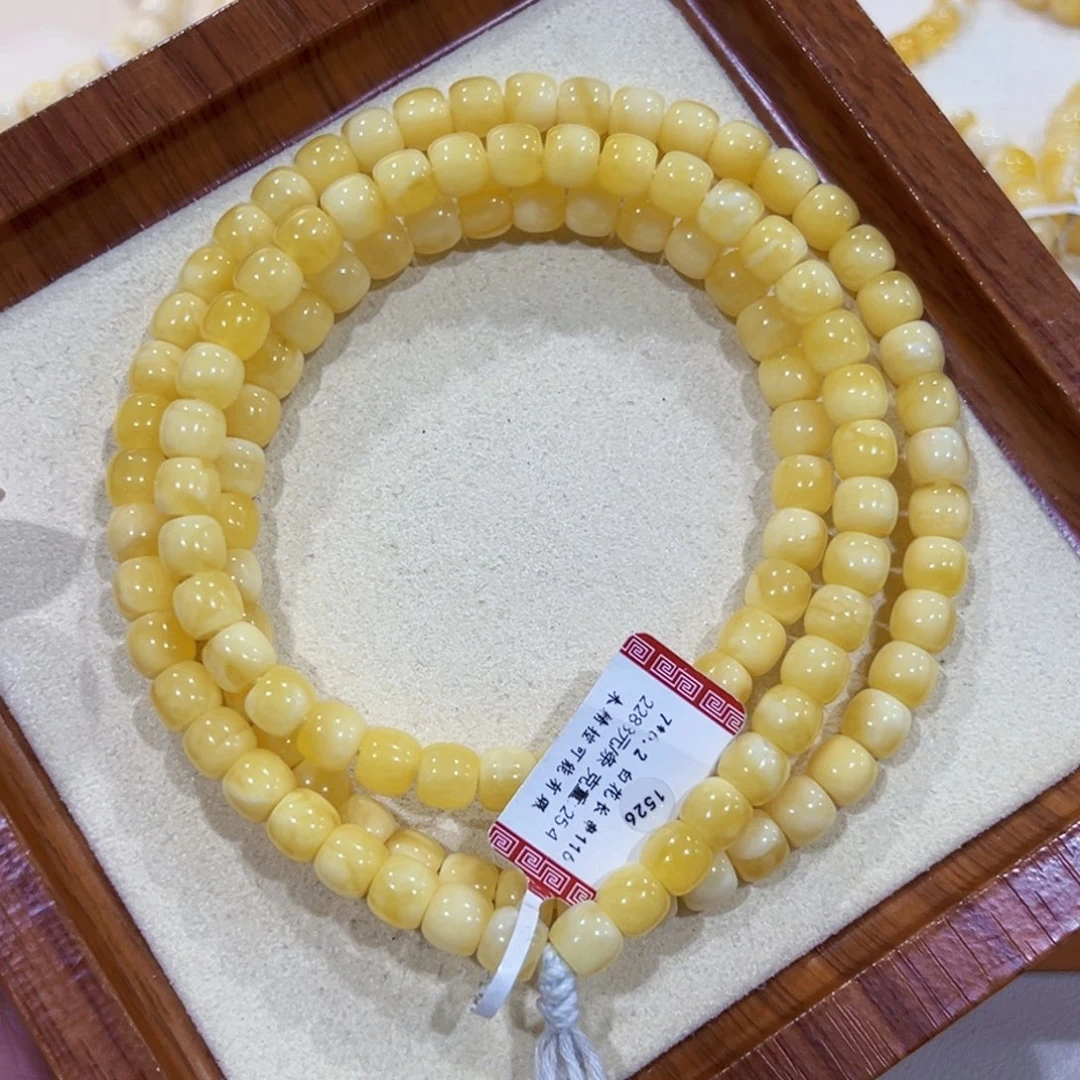 手链蜜蜡未镶嵌7m黄白花长串116开张价
