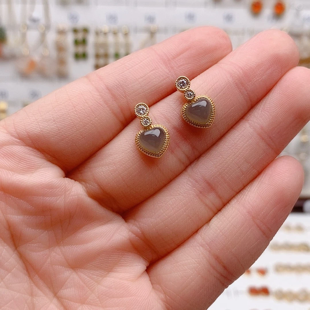 和田玉银S925镶嵌耳饰