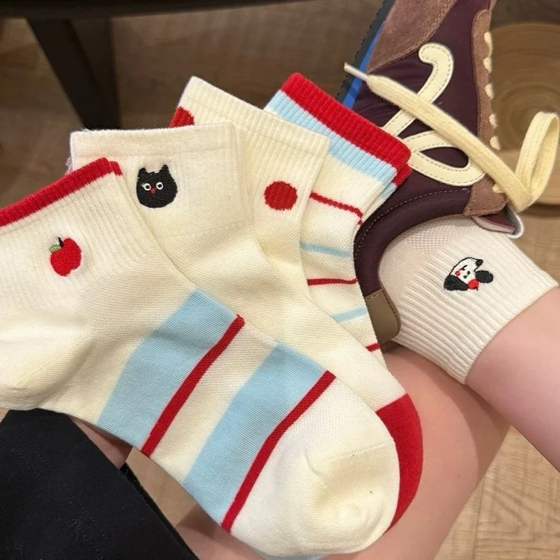 白色袜子女夏季薄款可爱百搭ins潮韩版网眼运动短袜卡通袜子X1