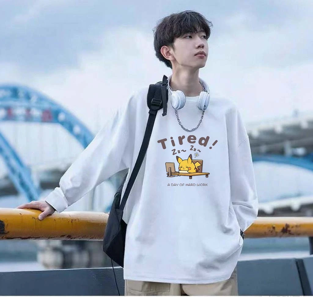 新款纯棉280克重磅长袖T恤潮流时尚宽松休闲百搭动漫印花男女同款