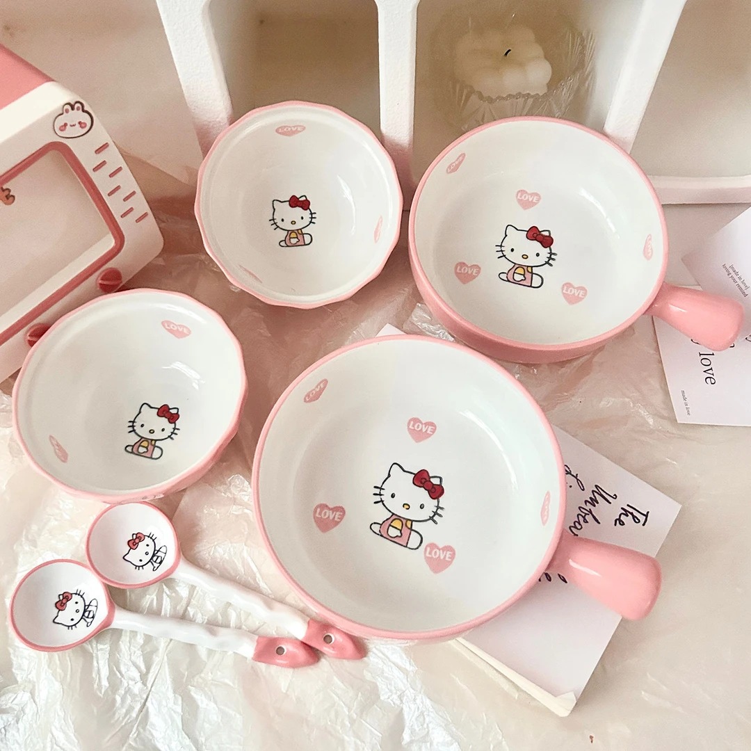 凯蒂猫餐具一人食家用宿舍陶瓷碗ins高颜值泡面碗勺FF