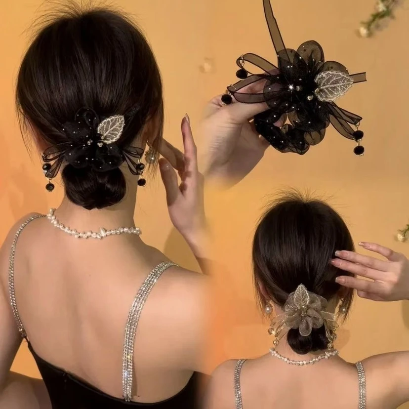 轻奢欧根纱发圈新款头绳扎头发后脑勺头花爆款大肠发绳高级感皮筋