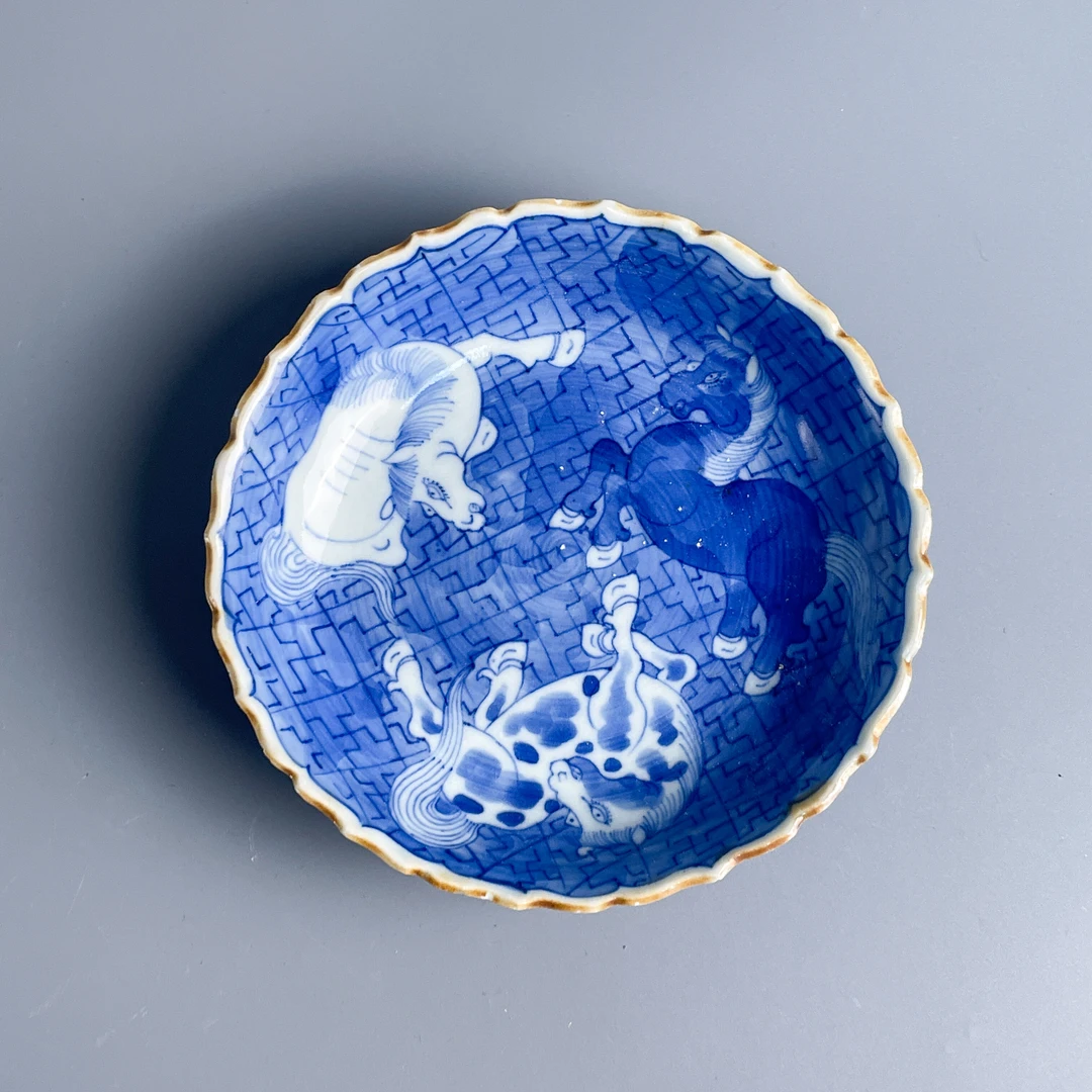 清道光青花骏马图花口盘-M25LP00A538