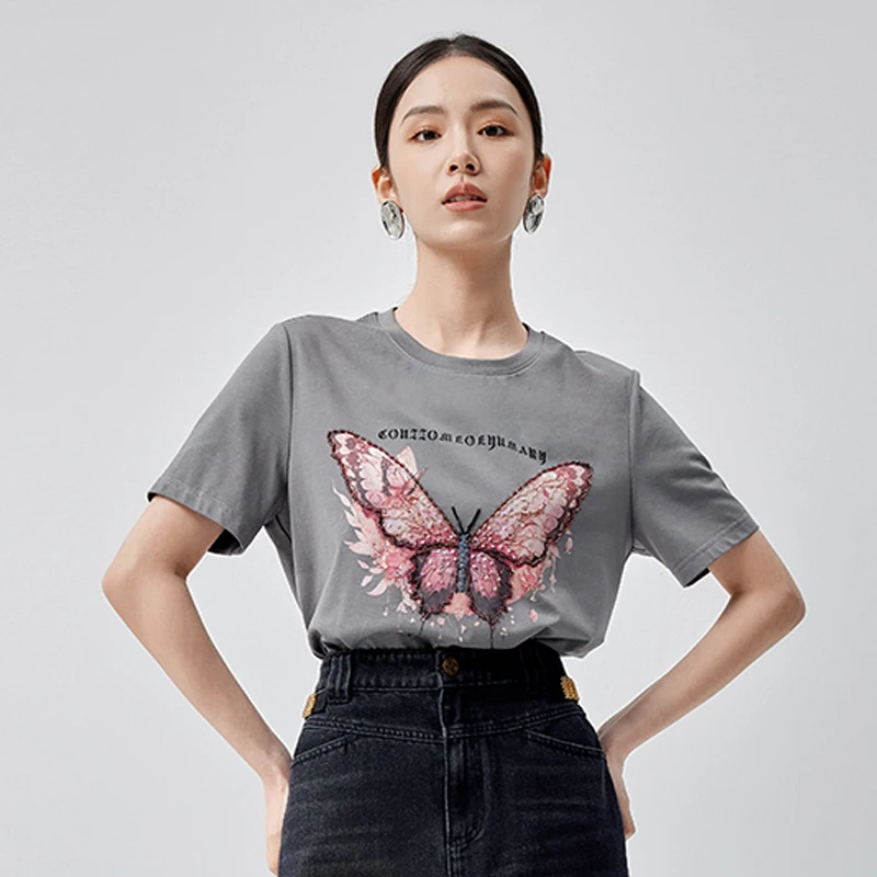 【直播专享】商场同款秋季新品印花绣花钉珠棉质T恤N037B43518