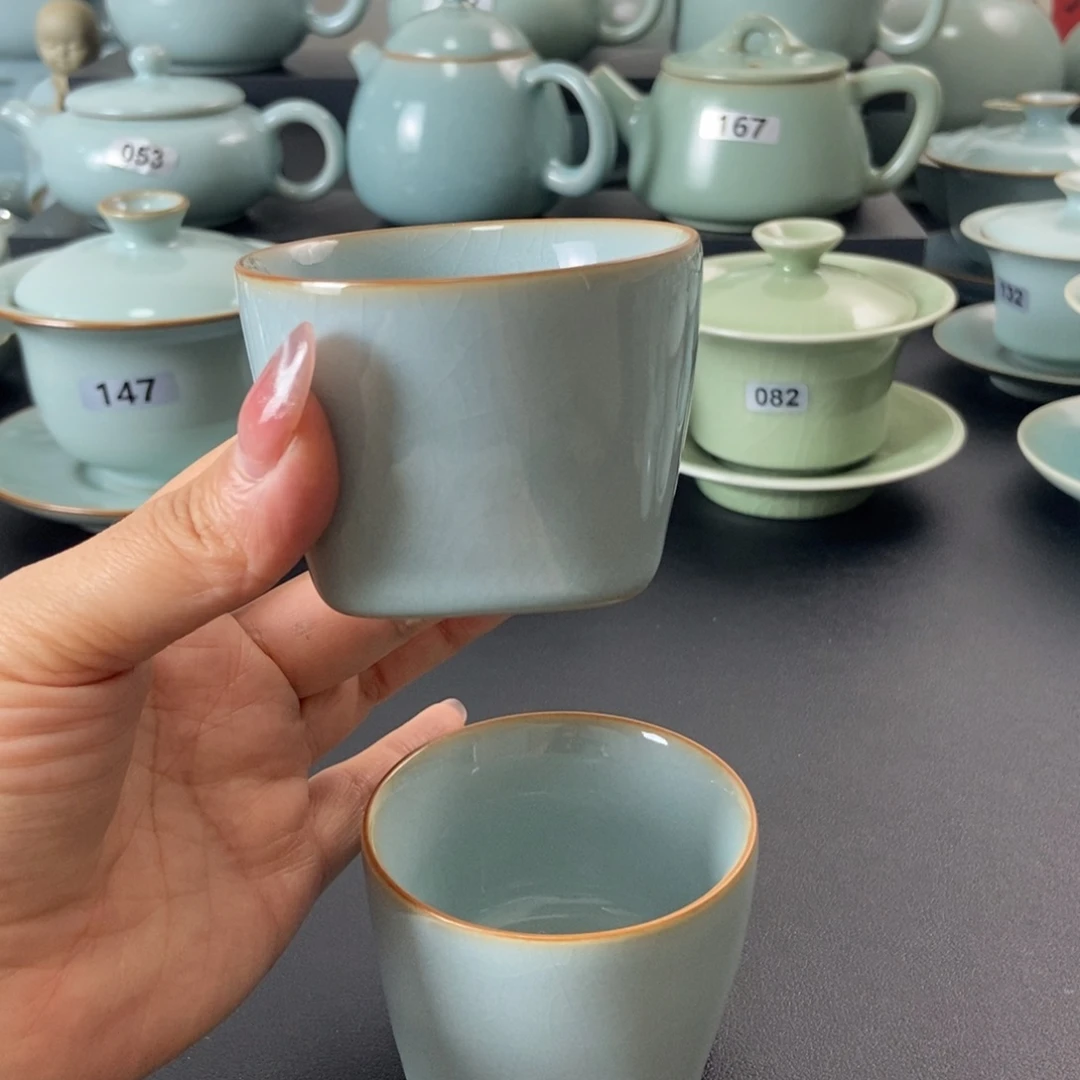 壶一级品天青釉天圆地方杯2支