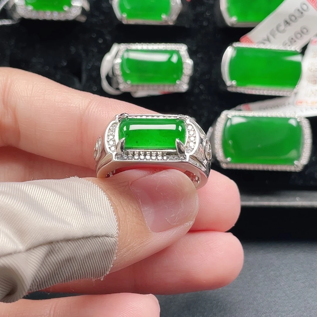 翡翠银S925镶嵌戒指天然A货翡翠没运费险3559