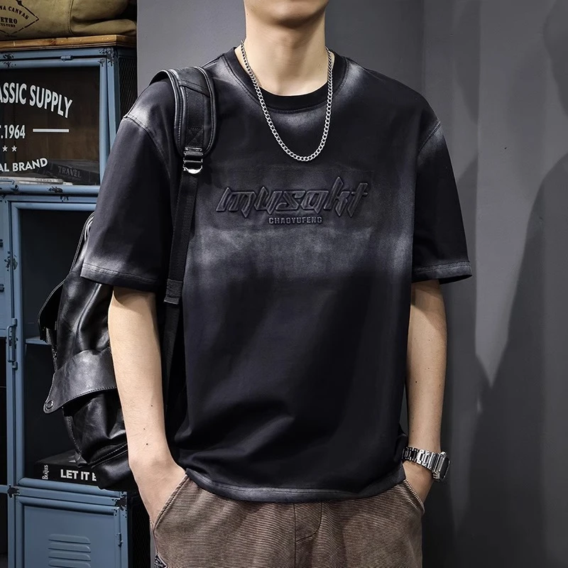 Cebrodz夏季重磅水洗休闲半袖体恤2025新款纯棉宽松短袖t恤薄款男