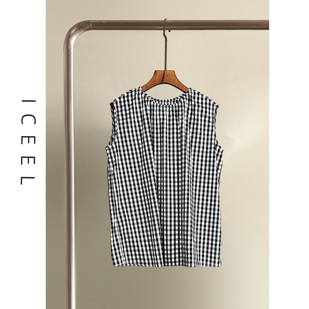 ICEEL原创时尚轻奢格子无袖T恤女款夏季新款设计感小众百搭打底衫