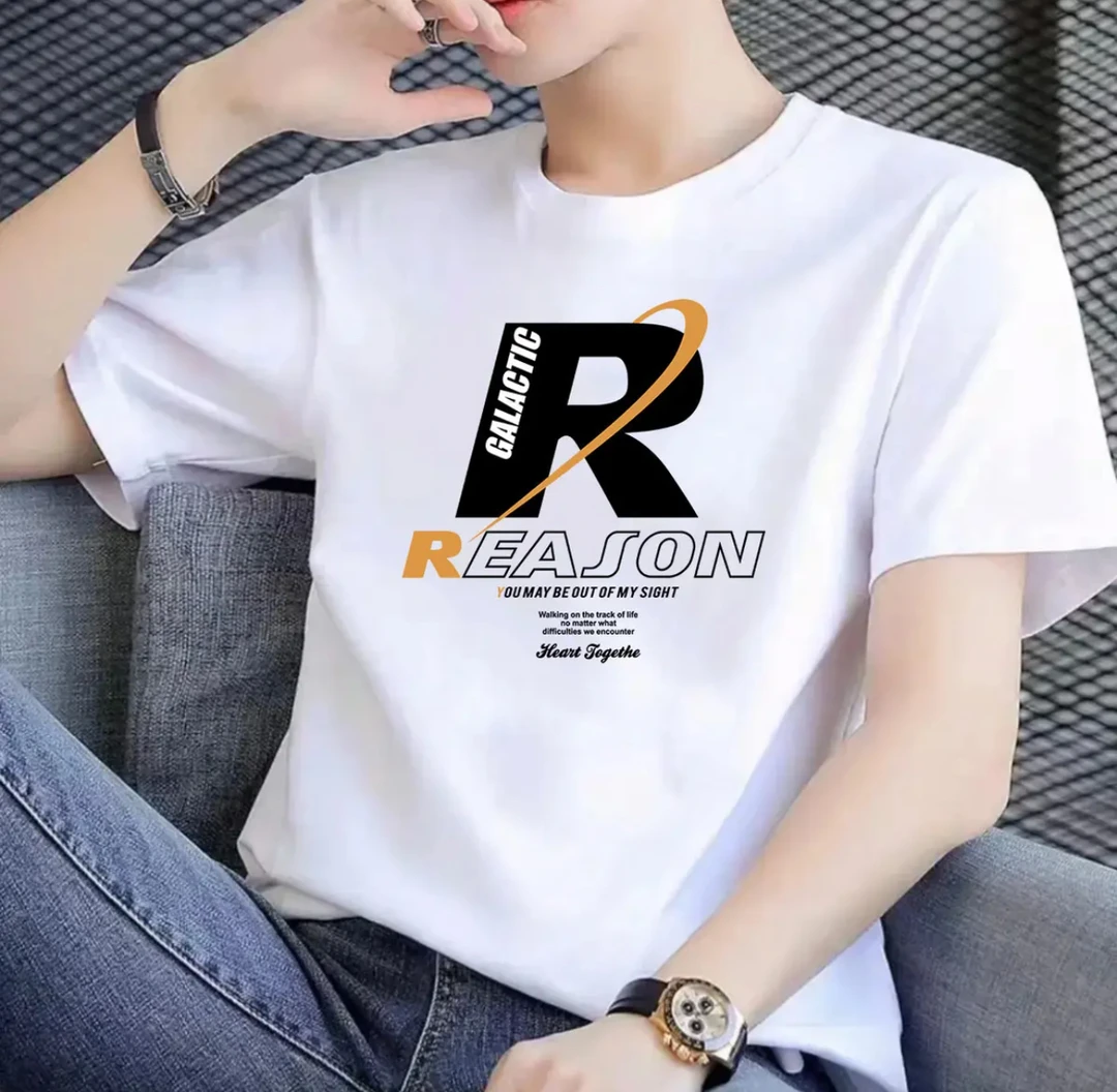 新款纯棉圆领T恤印花短袖男大码休闲半袖百搭宽松情侣装韩版上衣t