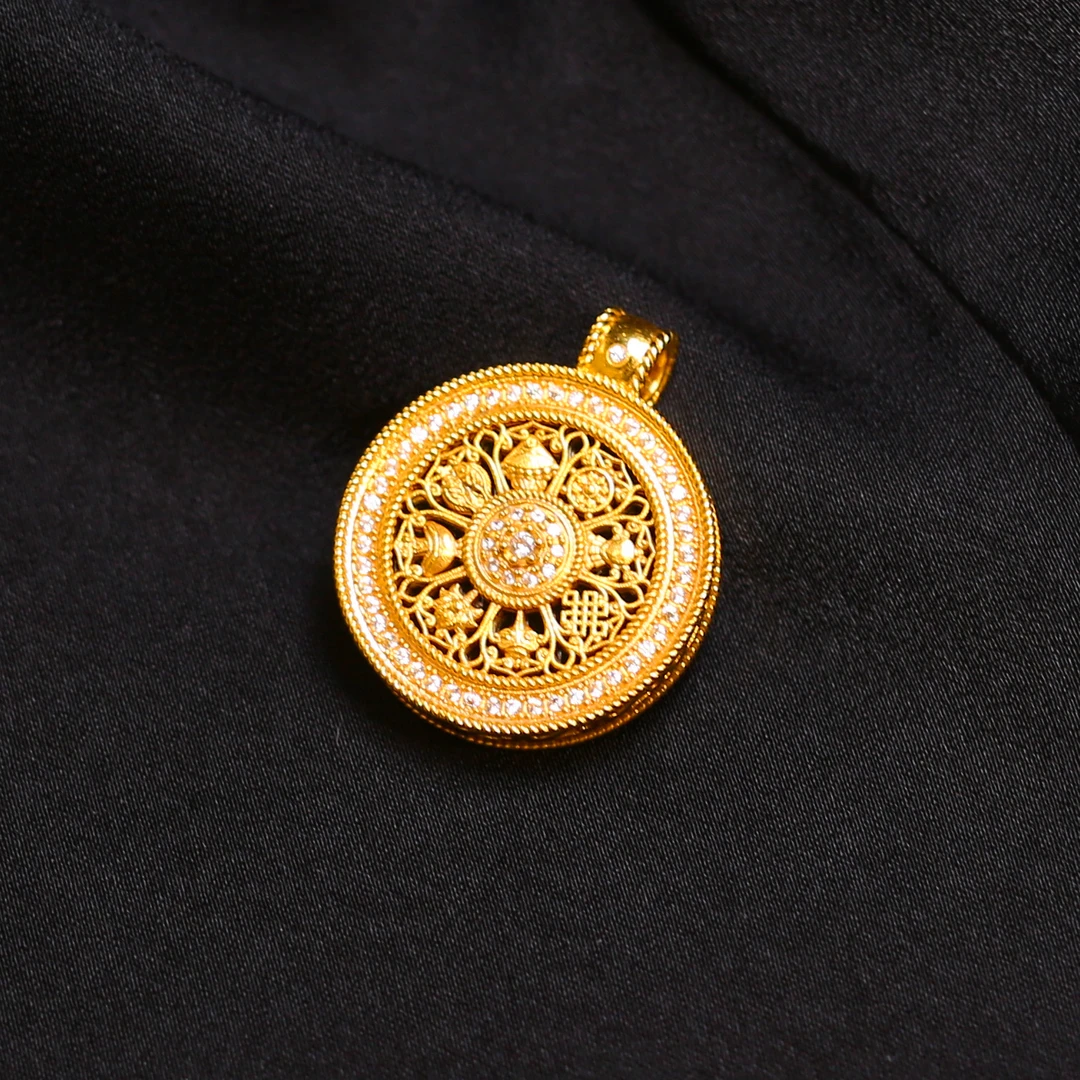 【婷婷专属】18k金包镶黑玛瑙八大守护圆牌吊坠