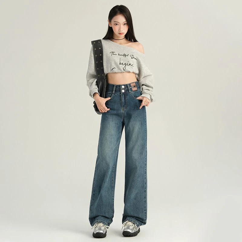 ZHENYIFANG/真衣坊阔腿牛仔裤女高腰宽松显瘦拖地裤