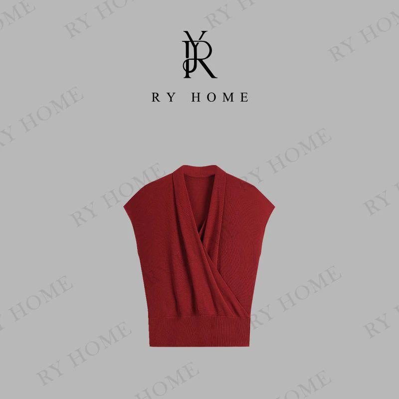 【容雨RYHOME】莱赛尔+桑蚕丝设计款交叉V领无袖上衣252M2935