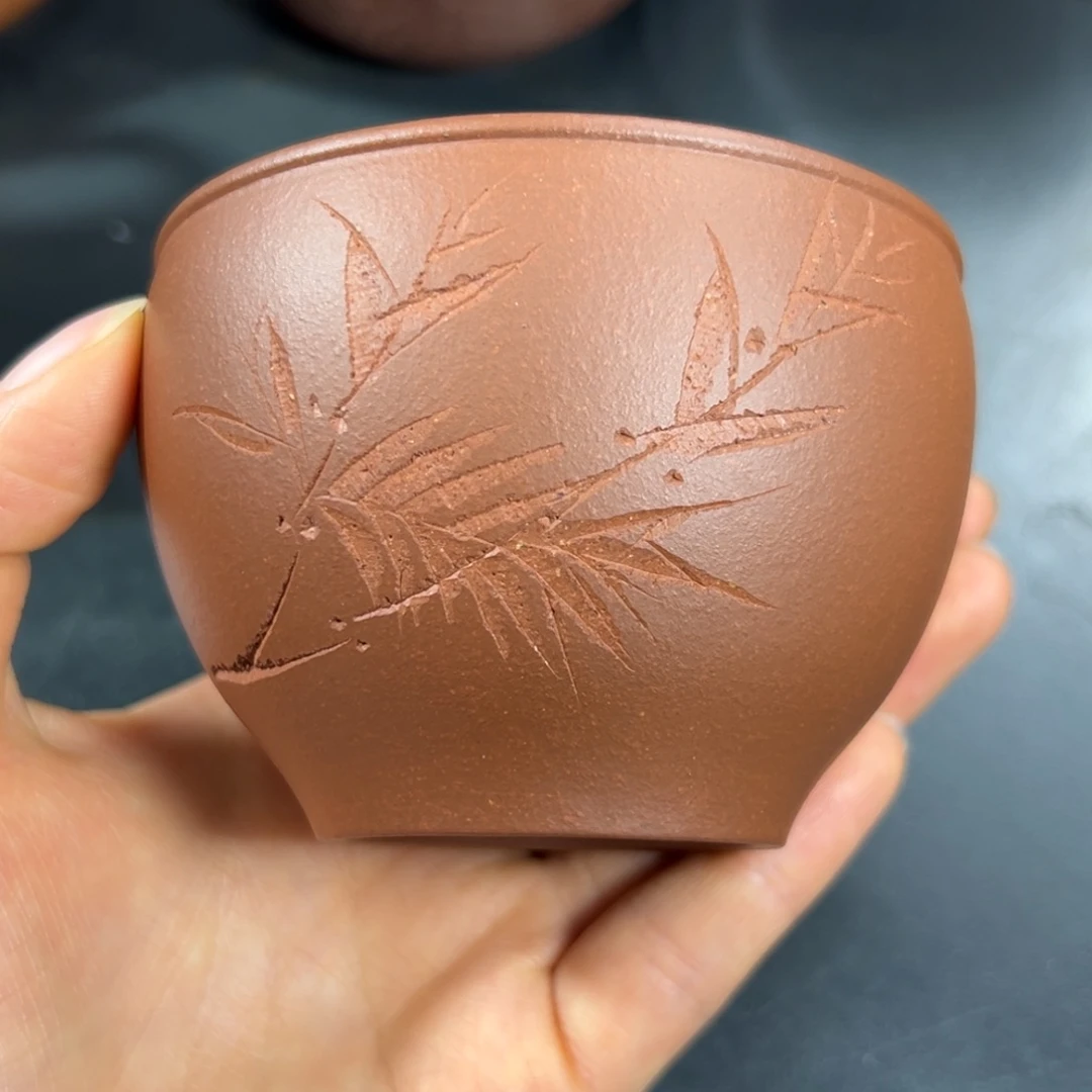 紫砂茶杯紫泥竹趣