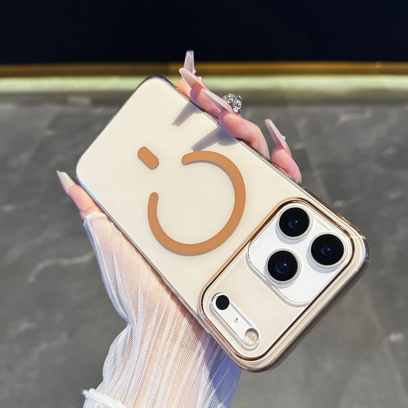 透金色适用于iPhone17手机壳透明磁吸苹果17pro大孔散热16简约15