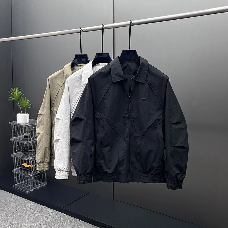 2025秋季新款男士夹克时尚潮流百搭休闲上衣美式拼接宽松翻领外套