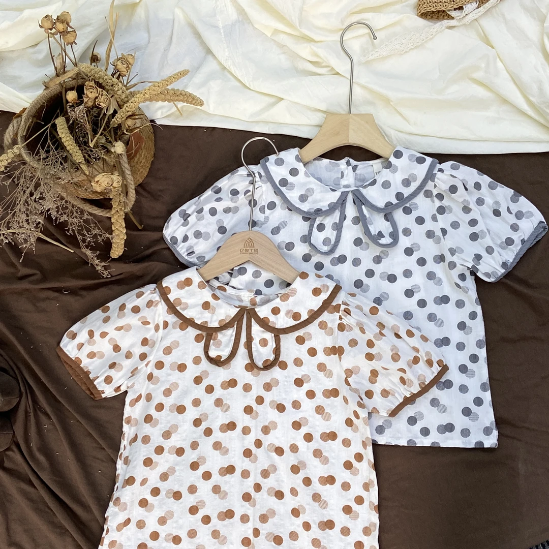 女童夏季斑点短袖衬衫儿童体恤宝宝洋气纯棉上衣小女孩时尚夏装潮