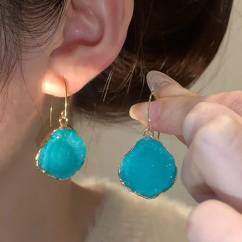 非金属亚克力耳饰 蓝色眼泪春夏清新时尚不规则蓝色吊坠耳钩耳环