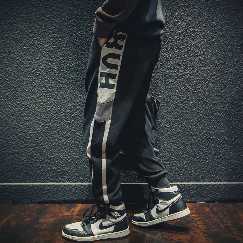 殿若束脚卫裤男冬季加绒撞色潮牌运动裤男士胖子大码休闲裤裤子潮