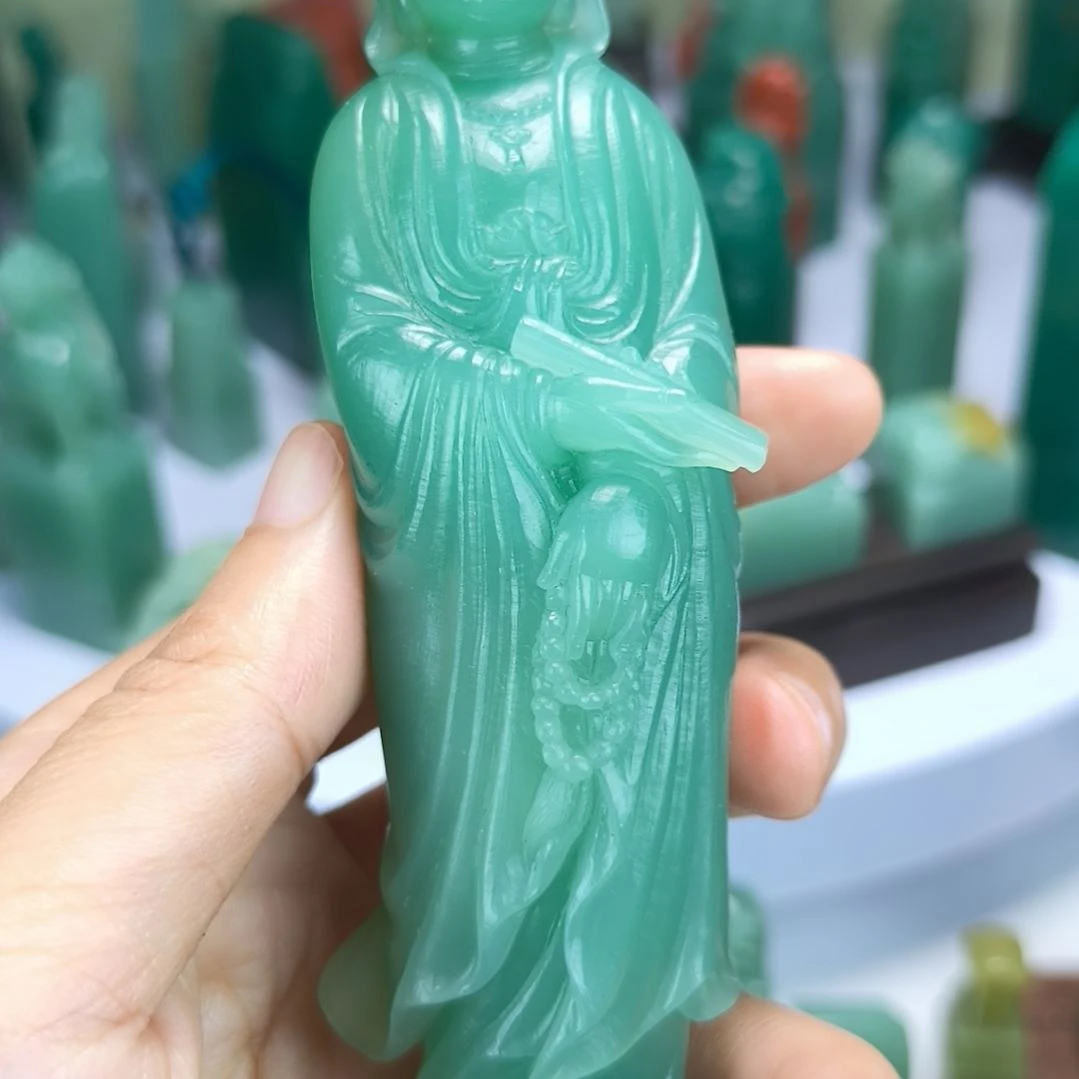 印石昌化石梅子青观音摆件