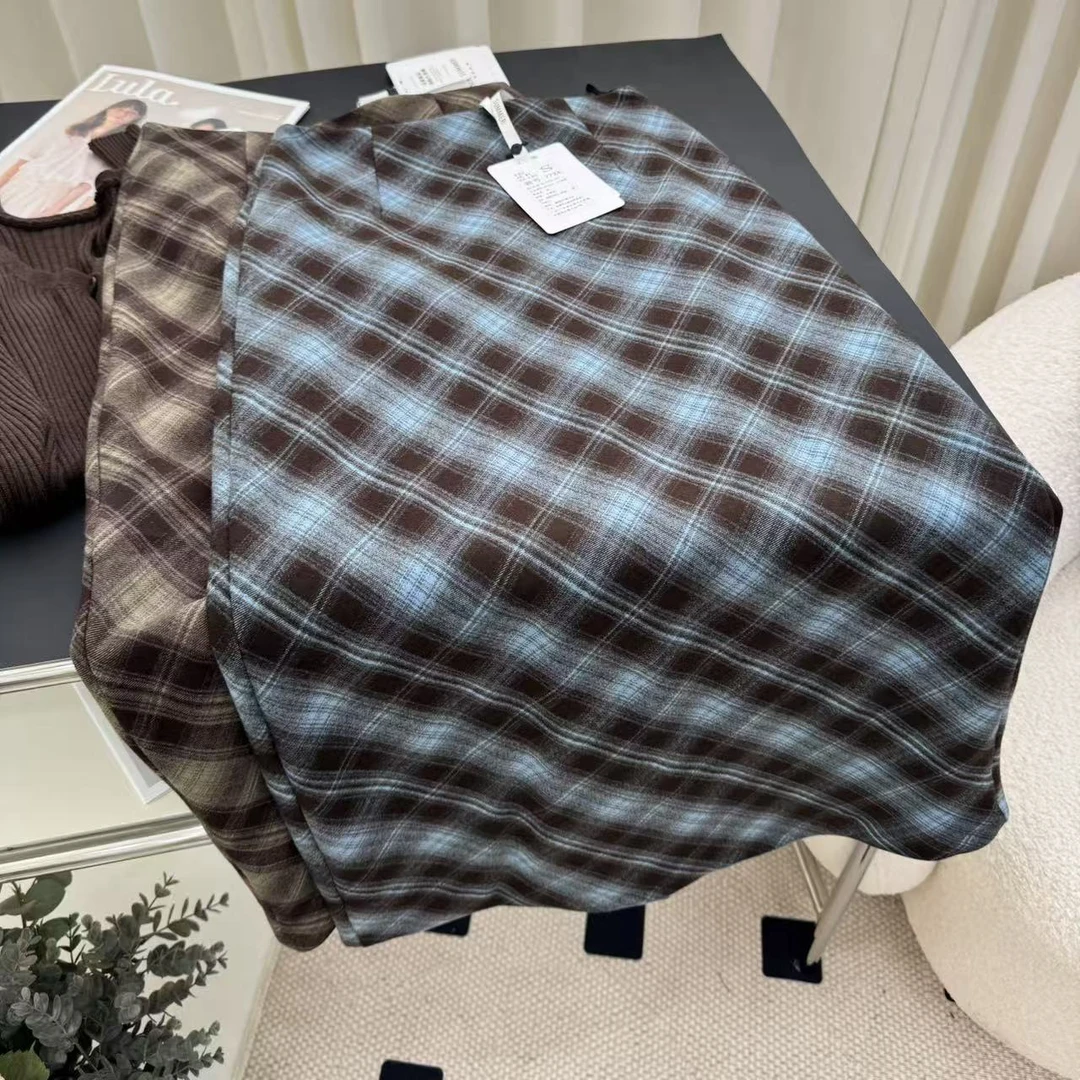 2025秋季格子气质中长后开叉百搭显瘦半身裙#7724