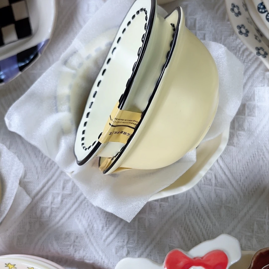 五寸木兰溪米饭碗 黄色和白色