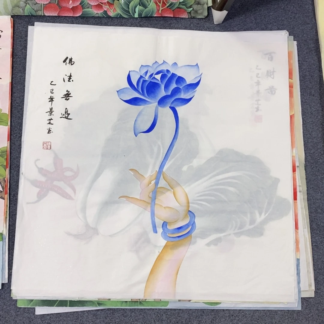 国画尺寸68✖️68手绘斗方工笔画
