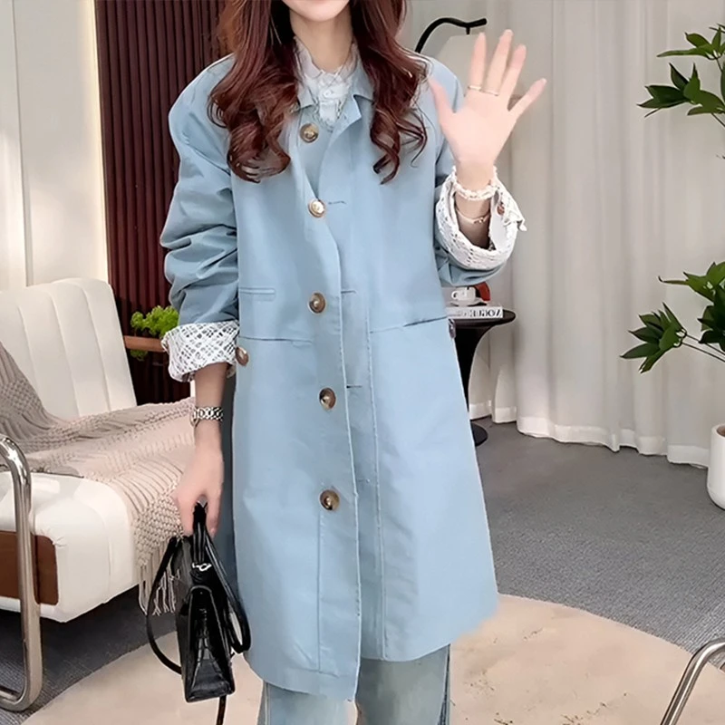 蕾丝拼接工装风衣外套女2025春秋新款今年流行韩版设计感休闲大衣