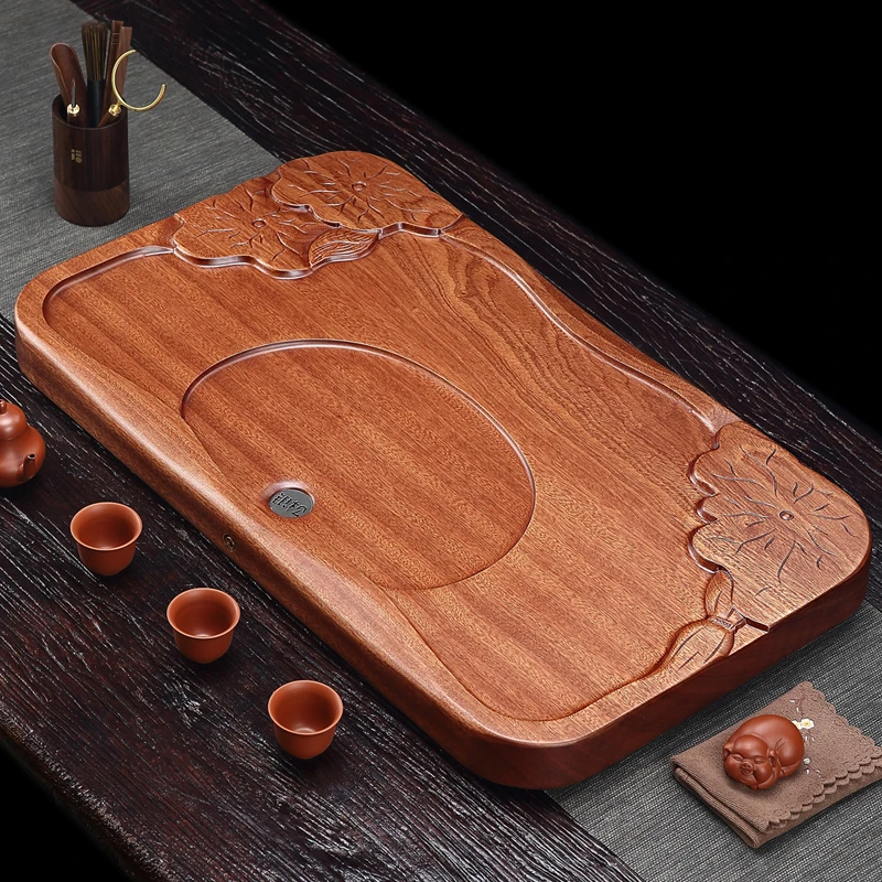 花梨木茶盘荷叶干泡茶台家用整块实木雕刻红木茶具复古大茶托茶海