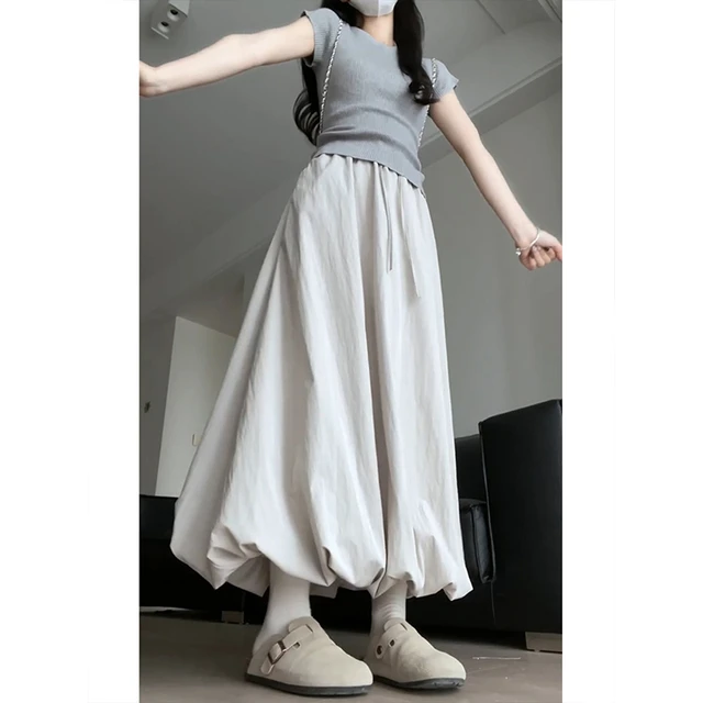 白色花苞裙春季女大码胖mm遮肚显瘦到脚踝长裙工装a字伯克利半裙