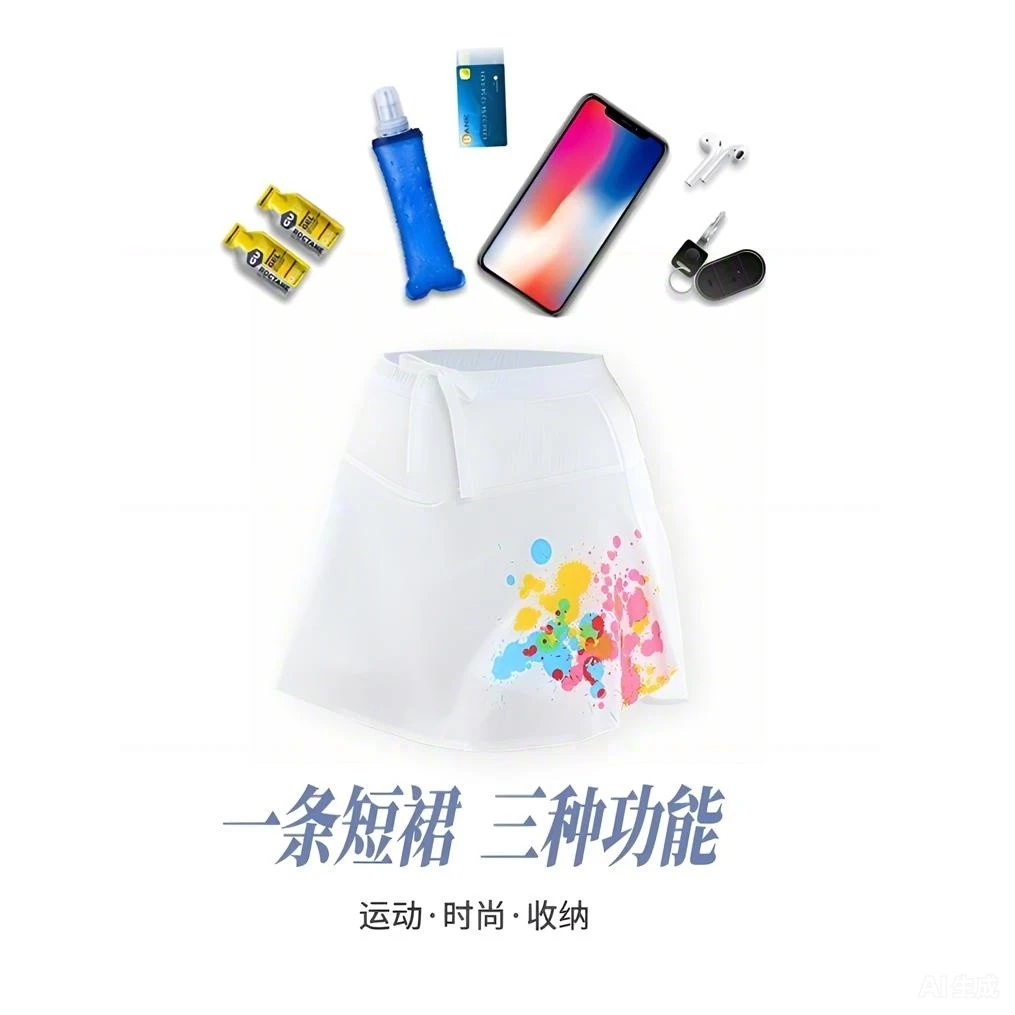 运动短裙白色运动裙户外半身裙速干防走光时尚小花裙跑步短裙印花