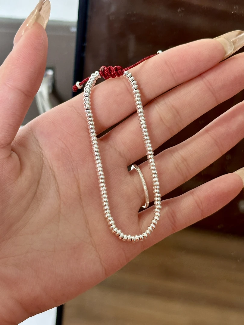 足银手链 红绳满满小泡泡手链编织纯银