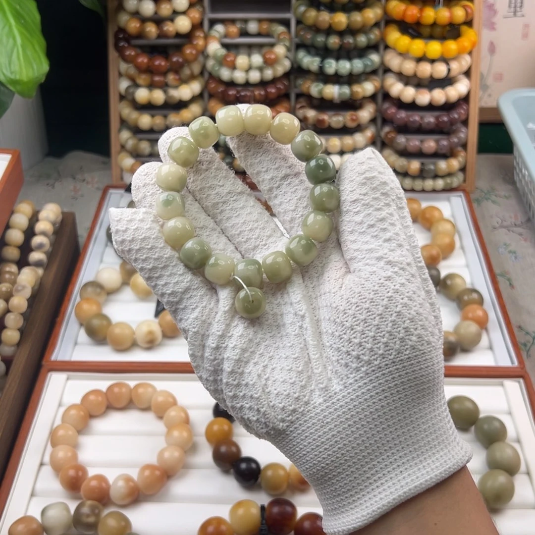 菩提根/象牙果手串卡13桶珠玉化绿飘全品