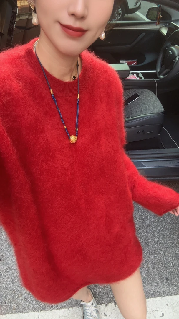 【慵懒长袖款】100%山羊绒拉绒早秋圆领女慵懒显瘦宽松洋气百搭针织
