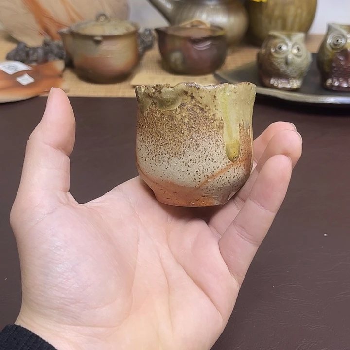 金重润平 流釉杯子 备前烧