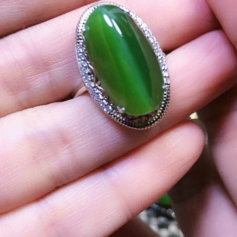 和田玉银S925镶嵌戒指