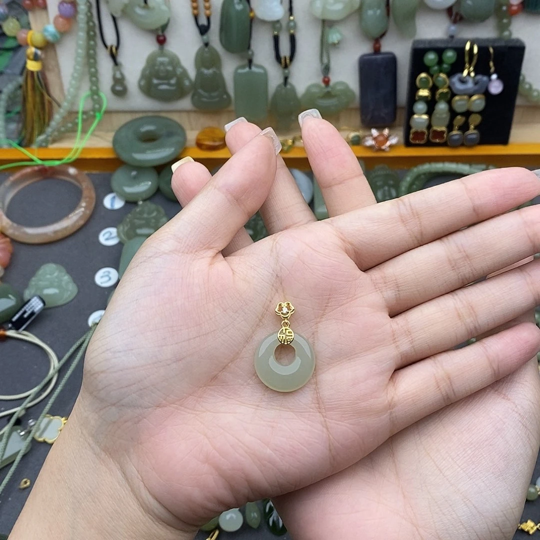 和田玉银S925镶嵌吊坠(不含链)