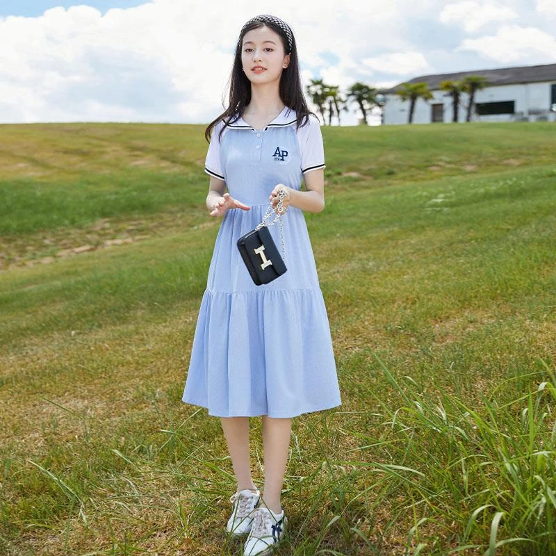 女童连衣裙夏季薄款2025新款儿童洋气时髦高级感初中学生大童裙子