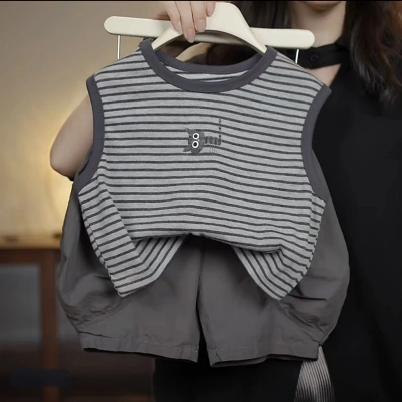 男童夏季套装2025新款韩国童装时尚儿童背心短裤中小童两件套