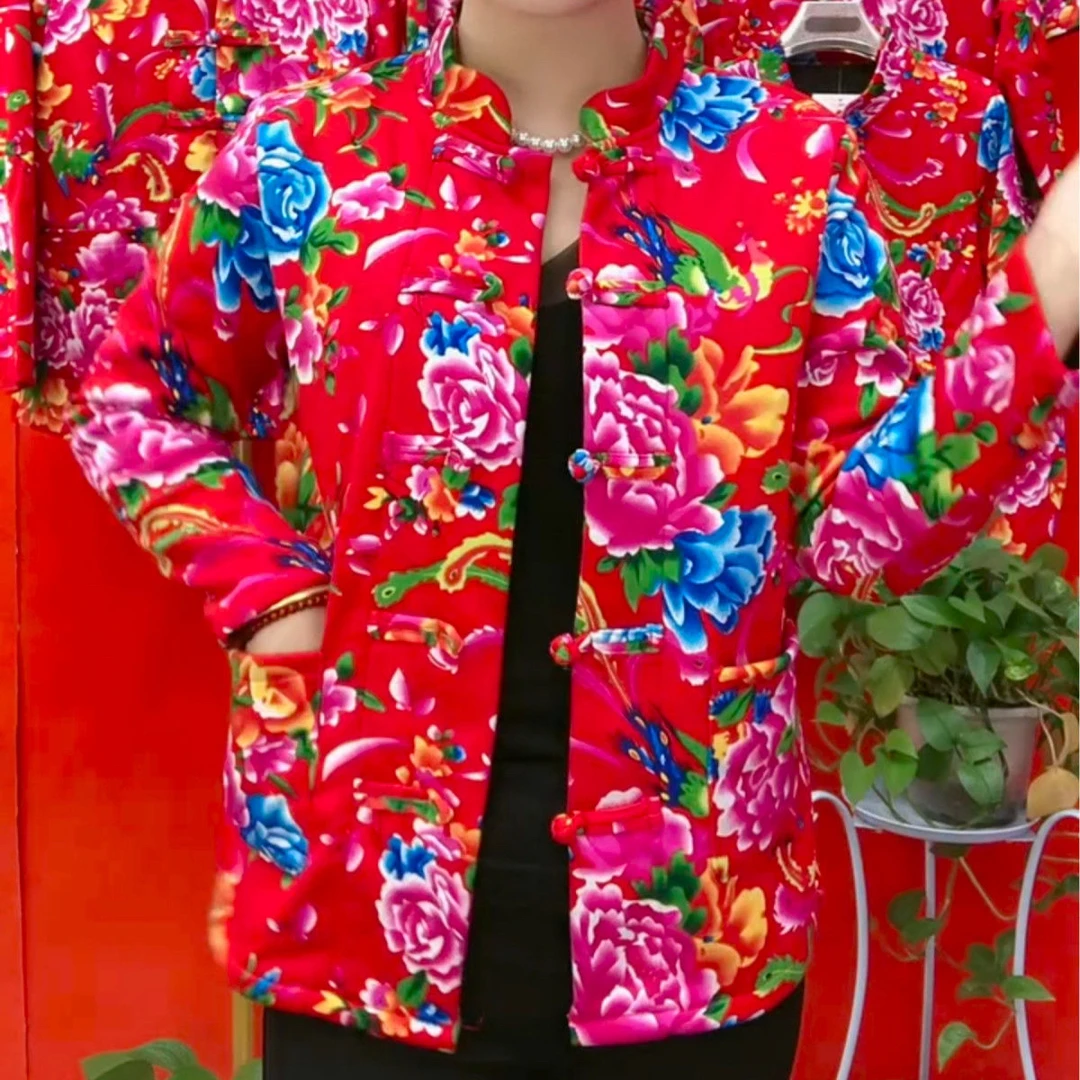 复古民族风东北大花国潮外搭时尚洋气遮肉加绒加厚保暖开衫气质女