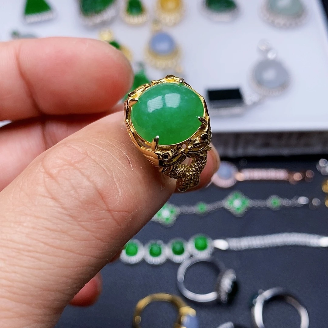 翡翠戒指银S925镶嵌戒指