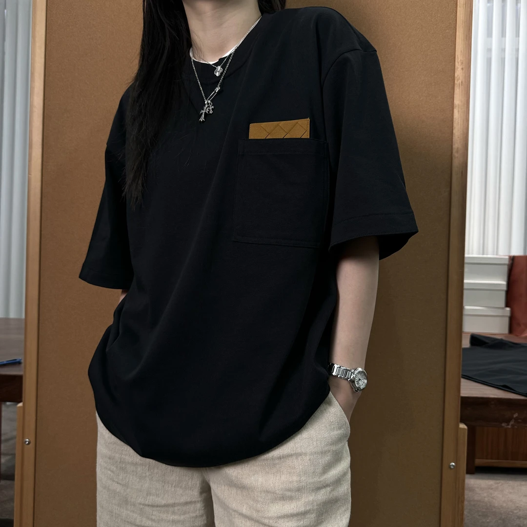 SSR 新款圆领拼皮时尚潮流舒适百搭潮牌痞帅炸街男装上衣