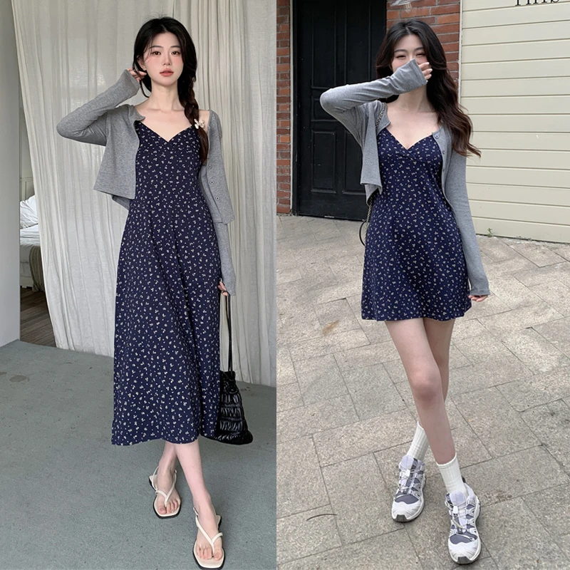 春季大码女装外套+碎花吊带裙两件套装-6425