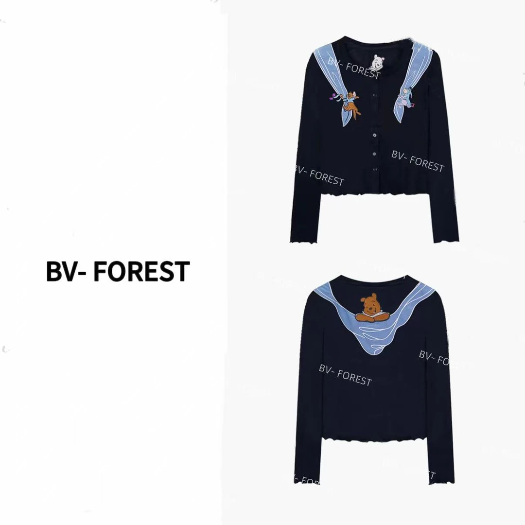 BV-FOREST“维尼熊”秋季流光风天丝羊毛印花刺绣开衫T恤BV-T0576