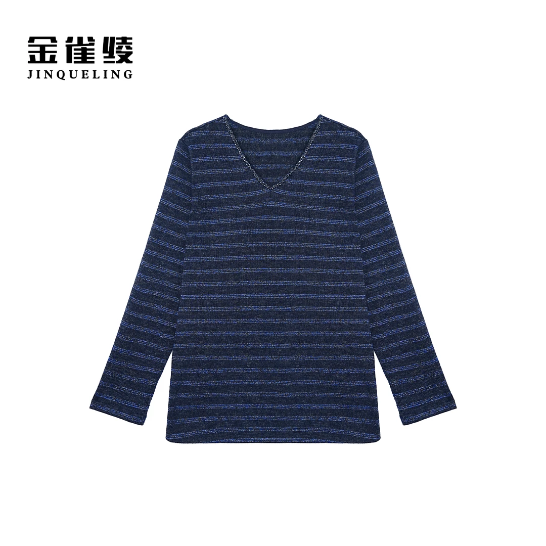 金雀绫【蓝月光】设计师羊毛混纺V领镶钻加宽加大针织衫SZA3SW614