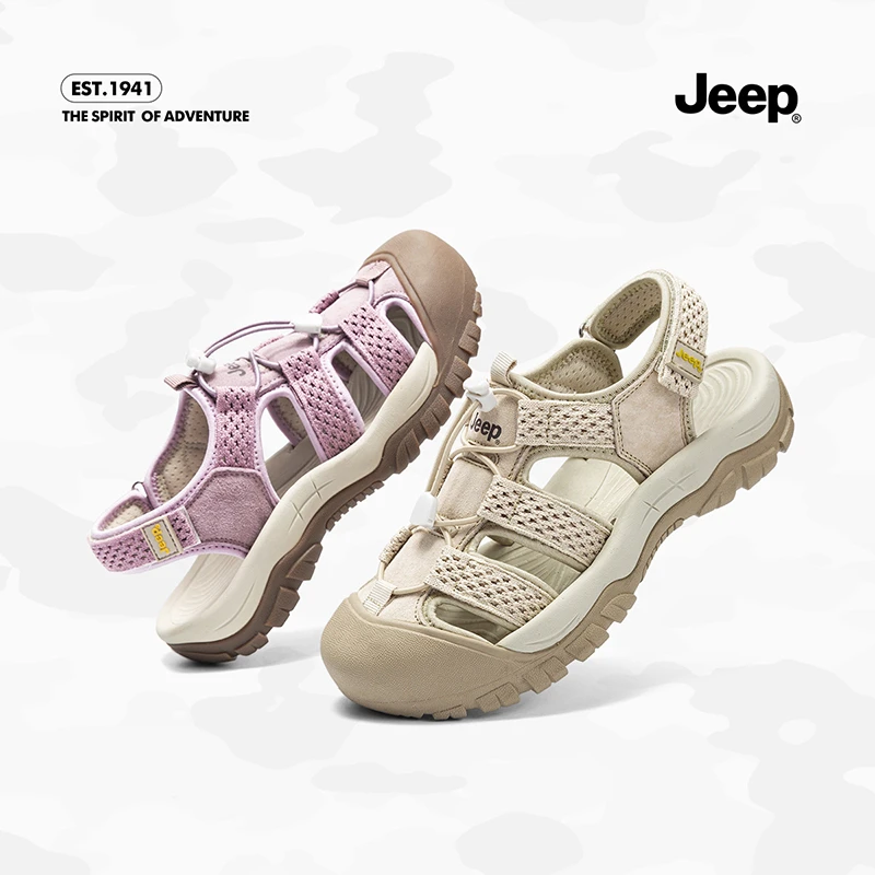 【Jeep/吉普】包头镂空休闲风胶粘纯色罗马凉鞋轻便洞洞百搭2025秋