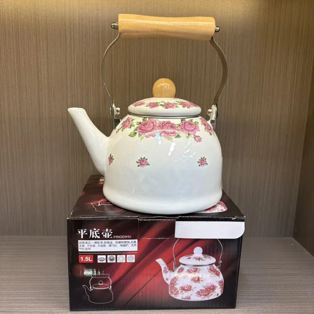 1.4L粉色玫瑰珐琅搪瓷烧水壶多功能茶壶燃气灶电磁炉电陶炉通用