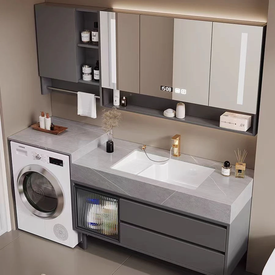 2025年新款洗衣机柜组合岩板无缝一体盆洗漱台池阳台洗衣槽浴室柜