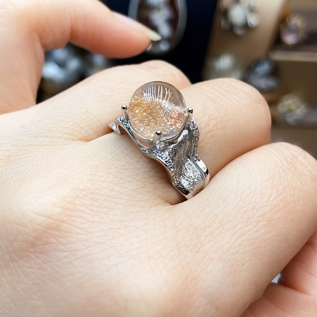 水晶戒指银S925镶嵌聆*听