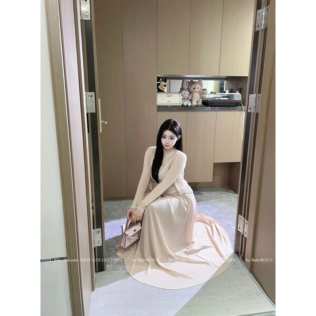 【浅浅清茉】温与柔秋日慵懒纯欲小众气质设计感吊带半裙